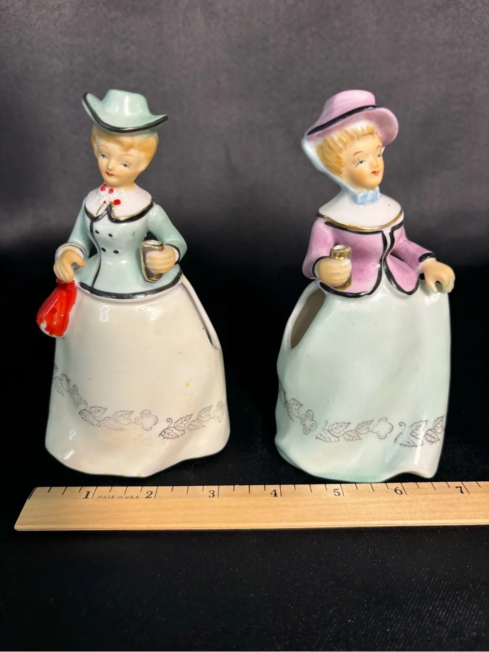 Pair Of Vintage 1940’s Victorian Ladies Bud Vases Porcelain Hand Painted Decor